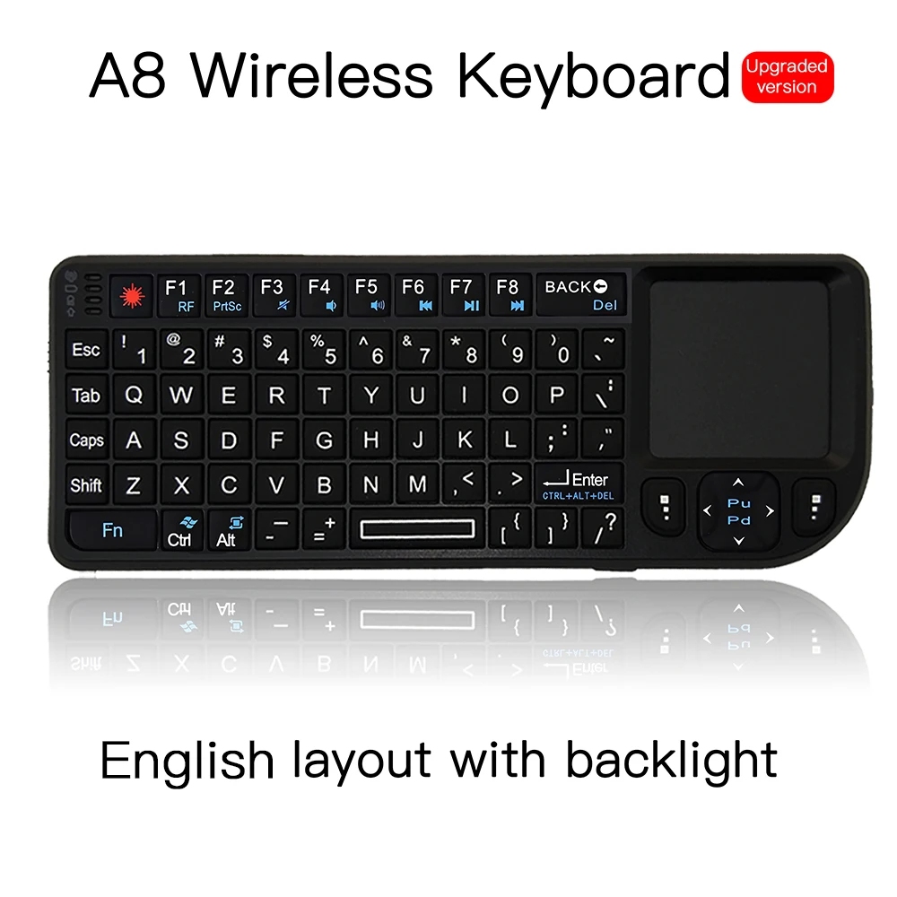English layout A8 Multifunctional Fly Mouse 2.4 GHz Mini Wireless Keyboard USB Receiver ABS White Backlight With Touchpad | Электроника