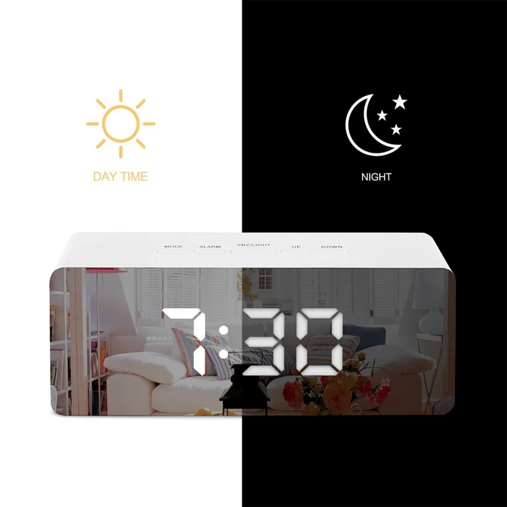 LED Mirror Alarm Clock Digital Snooze Table Clock Wake Up Light Electronic Large Time Temperature Display Home Decoration Clock
LED Mirror Alarm Clock Digital Snooze Table Clock Wake Up Light Electronic Large Time Temperature Display Home Decoration Clock