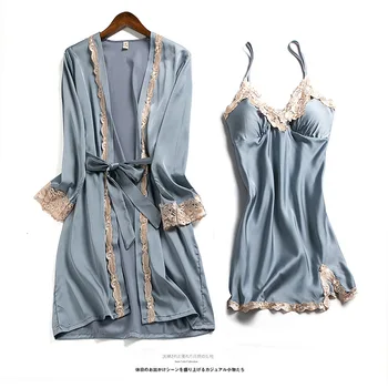 Wepbel 2020 Pajamas Women's Summer Sexy Lace Slip Nightdress Silk Nightgown Two-Piece Set with Chest Pad Ice Silk Leisure Tops
Wepbel 2020 Pajamas Women's Summer Sexy Lace Slip Nightdress Silk Nightgown Two-Piece Set with Chest Pad Ice Silk Leisure Tops