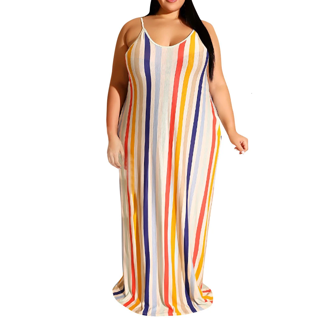Plus Size Fashion Women Long Dress Casual Sexy Stripe Print Sashes Easy Loose Camisole Ladies Long Dress Vestidos De Verano 
Plus Size Fashion Women Long Dress Casual Sexy Stripe Print Sashes Easy Loose Camisole Ladies Long Dress Vestidos De Verano