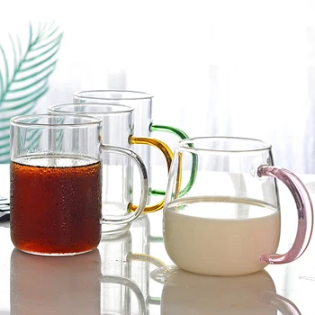 

Color handle transparent creative glass coffee tea beverage dessert breakfast milk cup kitchen utensil with handle glass