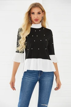 COIGARSAM blouse women Beading blusas womens tops and blouses Black 6812
COIGARSAM blouse women Beading blusas womens tops and blouses Black 6812