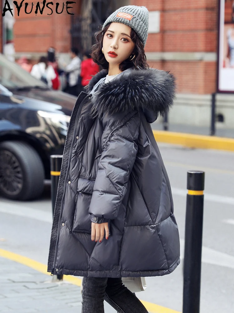 

AYUNSUE 2020 Women's Down Jacket Real Fox Fur Collar Korean Woman Coat Hooded Female Winter Parkas 90% White Duck Down Jackets