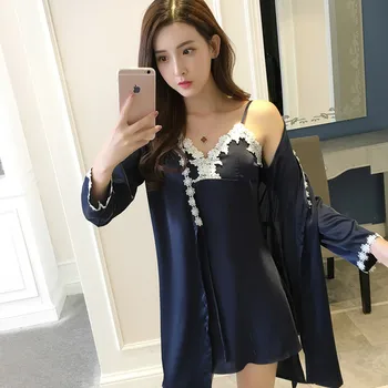 Spring and Autumn Sexy Lace Imitated Silk Fabric Two-Piece Set Women's Robes Women's Nightgown Camisole Silk Pajamas Plum Robe
Spring and Autumn Sexy Lace Imitated Silk Fabric Two-Piece Set Women's Robes Women's Nightgown Camisole Silk Pajamas Plum Robe