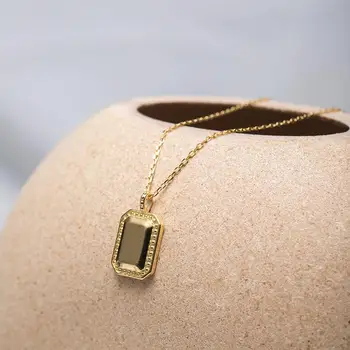 Gold Geometric Rectangle Glossy Necklaces & Pendants Real 925 Sterling Silver Necklace For Women Fashion Fine Jewelry 925-101 
Gold Geometric Rectangle Glossy Necklaces & Pendants Real 925 Sterling Silver Necklace For Women Fashion Fine Jewelry 925-101