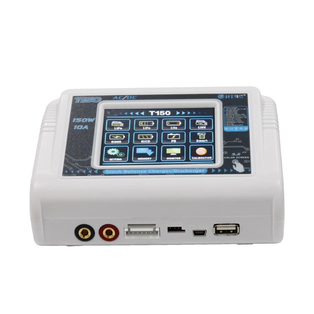 HTRC T150 3.2" 150W 10A AC/DC 1-6S Professional Multi-functional Touching Screen Battery Balance Chargers/Discharger Device
HTRC T150 3.2" 150W 10A AC/DC 1-6S Professional Multi-functional Touching Screen Battery Balance Chargers/Discharger Device