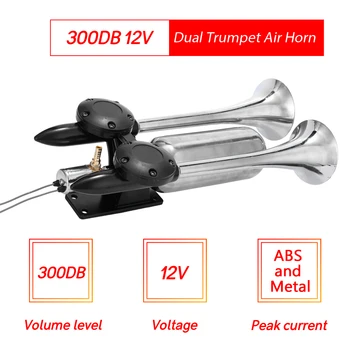 

KKMOON Dual Trumpet Air Horn 12V 24V 300DB Universal Truck Dual Air Horns Kit Speaker Trumpet Super Loud for Car Van Boat Auto