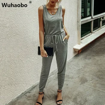 Wuhaobo Fashion O-Neck Solid Vest Jumpsuits Romper Summer Women Casual Slim Lace Up Pocket Streetwear Gray Female Long Jumpsuit 
Wuhaobo Fashion O-Neck Solid Vest Jumpsuits Romper Summer Women Casual Slim Lace Up Pocket Streetwear Gray Female Long Jumpsuit