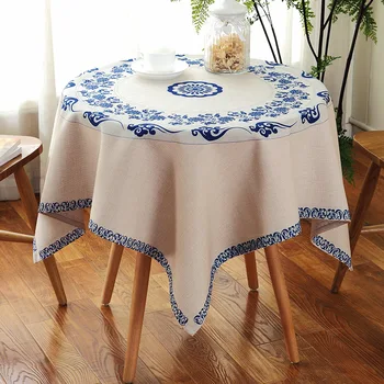 Blue-and-White Porcelain with the Cotton Style Table Cloth Living Room Coffee Table Tablecloth Fabric 
Blue-and-White Porcelain with the Cotton Style Table Cloth Living Room Coffee Table Tablecloth Fabric