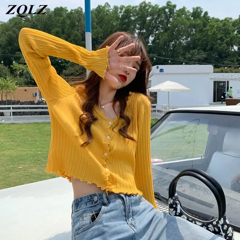 ZQLZ 2020 Women Knitted Sweaters autumn spring Cardigan Lady Knitting Soft Thin Casual Ruched Short Sweater Outwear for Female
ZQLZ 2020 Women Knitted Sweaters autumn spring Cardigan Lady Knitting Soft Thin Casual Ruched Short Sweater Outwear for Female