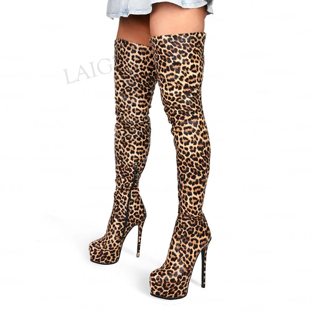 

LAIGZEM Women Thigh High Platform Boots Stretchy High Heels Boots Over Knee Sexy Shoes Woman Big Size 41 42 43 44 45