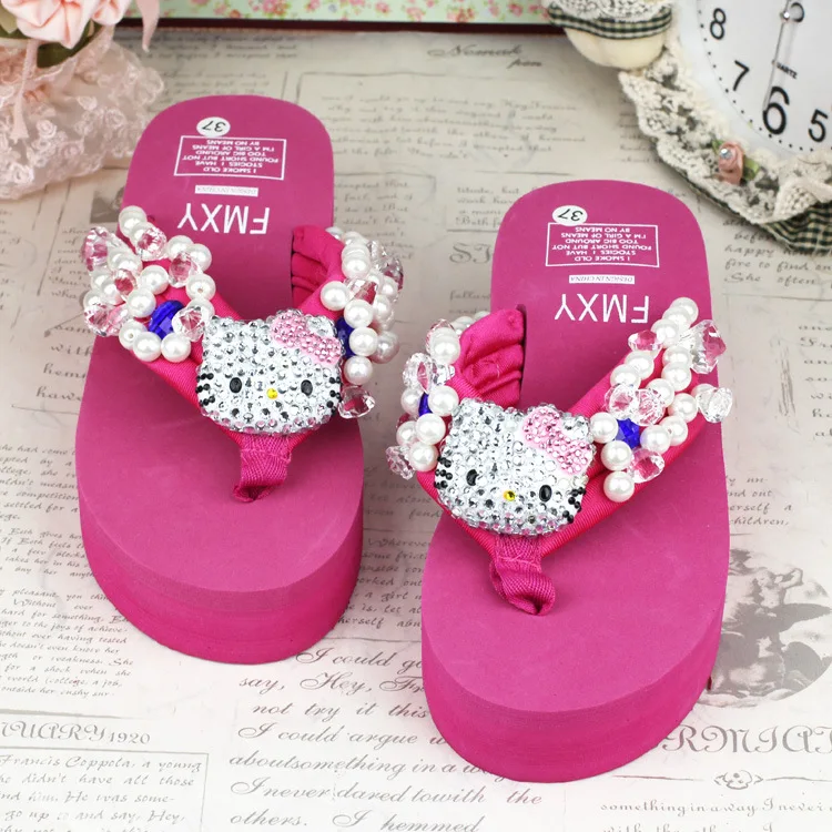 Exclusive New Bling Full of Crystals Kitty Women's Sewing Pearl Gemstone Flip-flops Beach Seaside Wedge Heels
Exclusive New Bling Full of Crystals Kitty Women's Sewing Pearl Gemstone Flip-flops Beach Seaside Wedge Heels