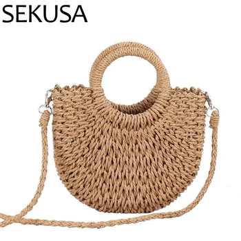 SEKUSA Handmade Half-Round Rattan Woven Straw Bag Summer Women Messenger Crossbody Bags Girls Small Beach Handbag 2020
SEKUSA Handmade Half-Round Rattan Woven Straw Bag Summer Women Messenger Crossbody Bags Girls Small Beach Handbag 2020