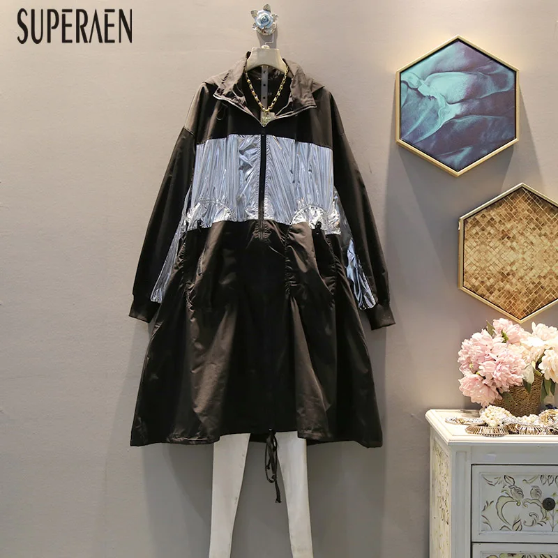 

SuperAen 2019 Autumn New Europe Hooded Trench Coat for Women Wild Casual Fashion Women Clothing Pluz Size Windbreaker Female