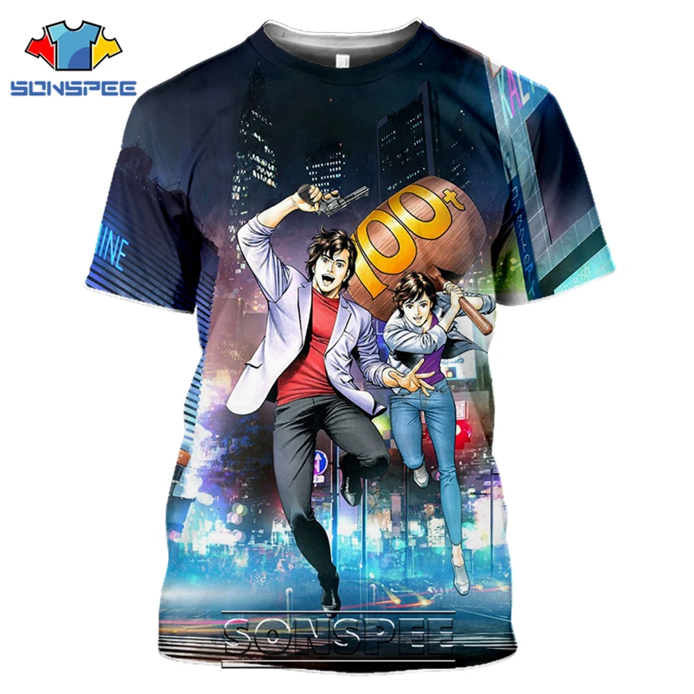 SONSPEE T-shirts CITY HUNTER 3D Print Men Women Vintage Casual Hip Hop Japanese Streetwear Retro Anime Harajuku Tees Tops Shirt (13)
