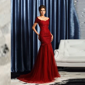 Gorgeous Red Lace Mermaid Cap Sleeves Mother of the Bride Dresses Plunge Neckline Beaded Tulle Skirt Wedding Party Gowns
Gorgeous Red Lace Mermaid Cap Sleeves Mother of the Bride Dresses Plunge Neckline Beaded Tulle Skirt Wedding Party Gowns