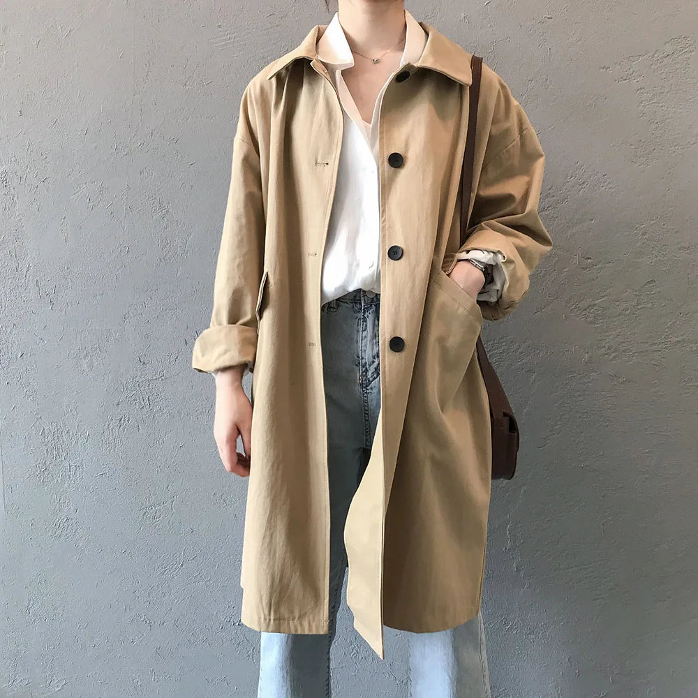Spring Fall Women Long Trench Kahki Green Long Sleeve Single-Breasted Overalls Outwears Casual Loose Windbreaker Female Tops
Spring Fall Women Long Trench Kahki Green Long Sleeve Single-Breasted Overalls Outwears Casual Loose Windbreaker Female Tops