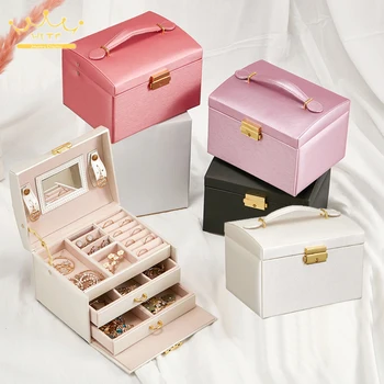 High Quality Rain Silk Pattern PU Leather Jewelry Storage Box Multi-layer Portable with Makeup Mirror Jewelry Box
High Quality Rain Silk Pattern PU Leather Jewelry Storage Box Multi-layer Portable with Makeup Mirror Jewelry Box