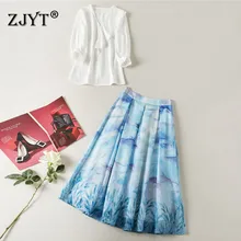 New 2022 Runway Spring Elegant Chiffon White Blouse Suits with Print Skirt 2 Piece Dress Set Women Office Lady Outfit
New 2022 Runway Spring Elegant Chiffon White Blouse Suits with Print Skirt 2 Piece Dress Set Women Office Lady Outfit