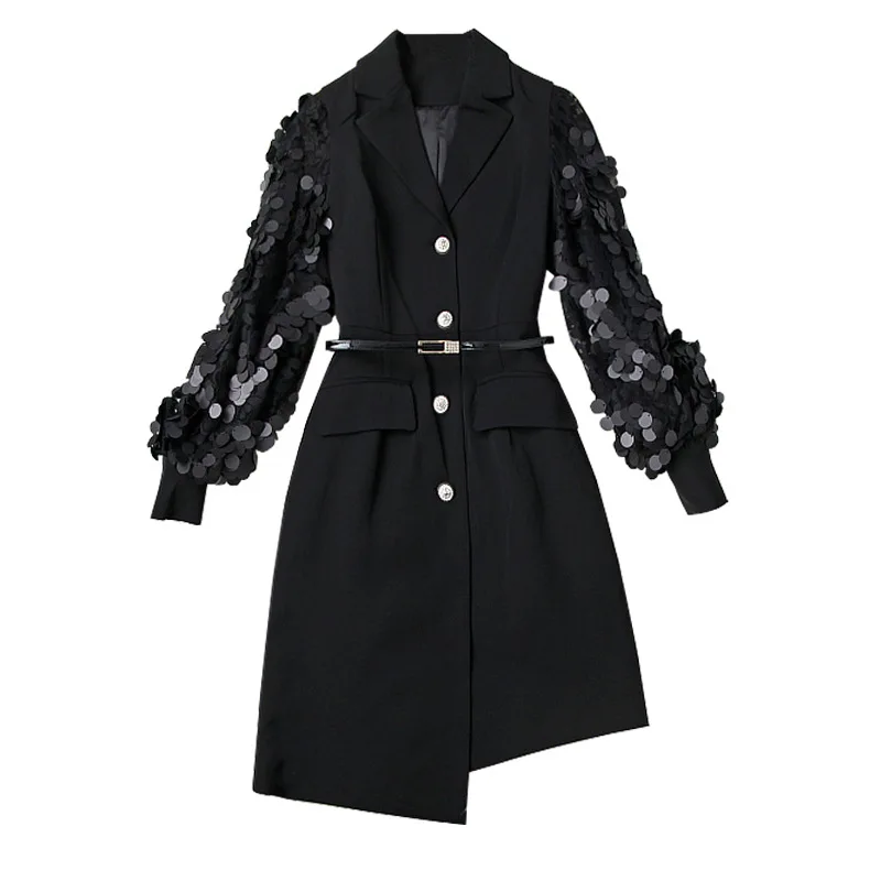 2019 Spring New Notched Collar Single-breasted Black Dress Sequined Lantern Sleeve Patchwork Irregular Short Blazer Dress
2019 Spring New Notched Collar Single-breasted Black Dress Sequined Lantern Sleeve Patchwork Irregular Short Blazer Dress