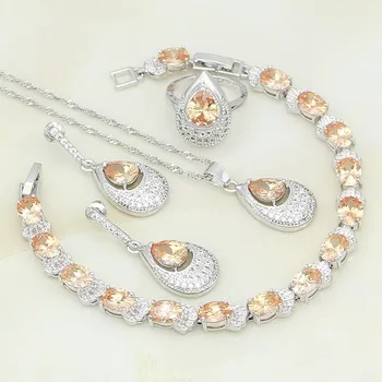 925 Sterling Silver Jewelry Champagne Zircon White Crystal Jewelry Set For Women Wedding Earring/Pendant/Necklace/Bracelet/Ring 
925 Sterling Silver Jewelry Champagne Zircon White Crystal Jewelry Set For Women Wedding Earring/Pendant/Necklace/Bracelet/Ring