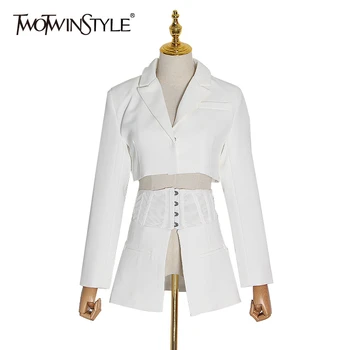 TWOTWINSTYLE White Patchwork Elegant Blazer For Women Notched Long Sleeve High Waist Female Suit 2020 Spring Fashion New Clothes 
TWOTWINSTYLE White Patchwork Elegant Blazer For Women Notched Long Sleeve High Waist Female Suit 2020 Spring Fashion New Clothes
