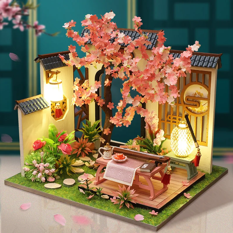 

DIY Wooden Dollhouse Miniature Landscape With Furniture Chinese Loft Doll Houses Model Assemble Toy Children Birthday Gift Casa