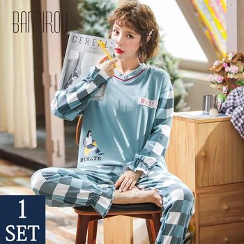 BANNIROU Cute Autumn Winter Women's Pajamas Set Sleepwear Suits 100% Cotton Comfortable Pajamas Sexy Female Home Clothes 2020 
BANNIROU Cute Autumn Winter Women's Pajamas Set Sleepwear Suits 100% Cotton Comfortable Pajamas Sexy Female Home Clothes 2020