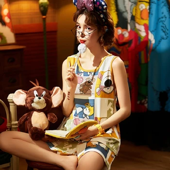 Pajamas Sets For Women Lovely cartoon Pattern sleepwear Cotton Short sleeved Home Wear Hot Sale Femme Underwear Pijamas suit
Pajamas Sets For Women Lovely cartoon Pattern sleepwear Cotton Short sleeved Home Wear Hot Sale Femme Underwear Pijamas suit