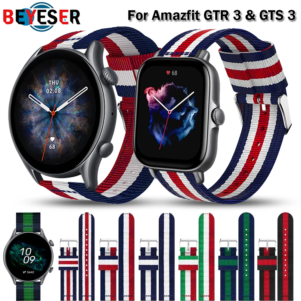 

20/22mm Nylon band For Amazfit GTS 3/2/2e/GTS2 Mini/GTR 3 Pro 42mm/47mm/GTR2/2e/stratos 2/3 Sport Bracelet Amazfit bip strap