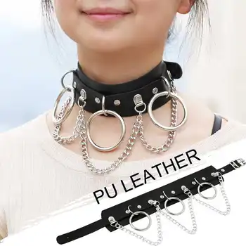 

Leather Choker Chain Collar for Women Goth Punk Choker Chain Silver Color Harajuku Sexy Vegan Chocker Bondage Festival Jewelry