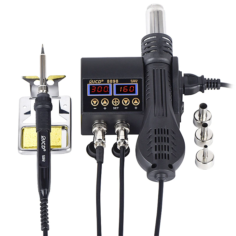 2 in 1 750W Soldering station LCD Digital display welding rework station for cell-phone BGA SMD PCB IC Repair solder tools 8898
2 in 1 750W Soldering station LCD Digital display welding rework station for cell-phone BGA SMD PCB IC Repair solder tools 8898