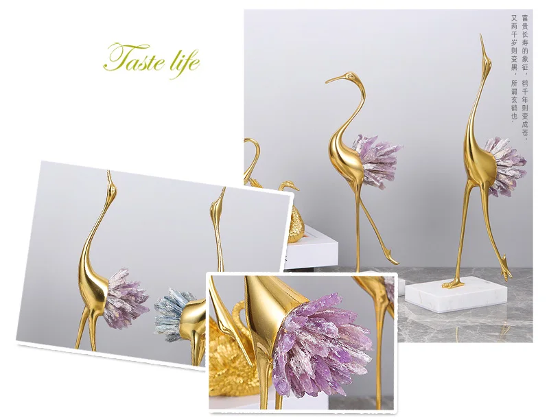 Luxtry Gold Silver Brass Flamingo Statue With Natural Pink Purple Blue Brown Crystal Stone Tail For Living Room Home Furnishing Luxtry Gold Silver Brass Flamingo Statue With Natural Pink Purple Blue Brown Crystal Stone Tail For Living Room Home Furnishing