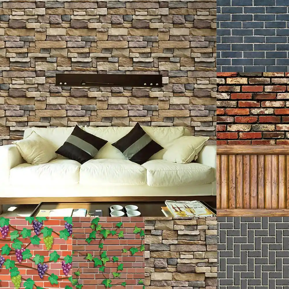 pvc self-adhesive wallpaper brick stone 3d wall paper stickers