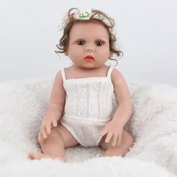 

19in Realistic Reborn Doll Soft Full Silicone Vinyl Newborn Babies Curls Girl Princess Lifelike Handmade Toy Children Gifts 72XC