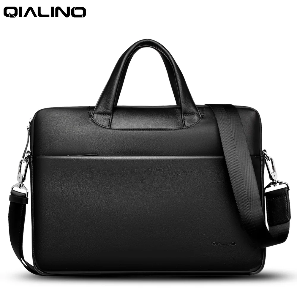 

QIALINO Portable Hight Quality Leather Briefcase for 15" Macbook Pro Waterproof Zipper Shoulder Laptop Bag for Macbook Pro 13