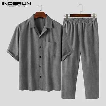Men Striped Pajamas Sets Short Sleeve Lapel Blouse Casual Pants Fashion Breathable Sleepwear Sets Homewear 5XL INCERUN Plus Size
Men Striped Pajamas Sets Short Sleeve Lapel Blouse Casual Pants Fashion Breathable Sleepwear Sets Homewear 5XL INCERUN Plus Size