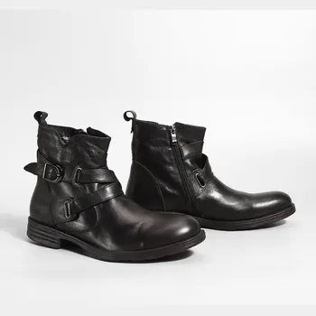 Genuine Zip Retro Side Leather Ankle Boots Men Luxury Brand Black Brown Round Toe Motorcycle Boot Business Casual Buckle Booties 
Genuine Zip Retro Side Leather Ankle Boots Men Luxury Brand Black Brown Round Toe Motorcycle Boot Business Casual Buckle Booties