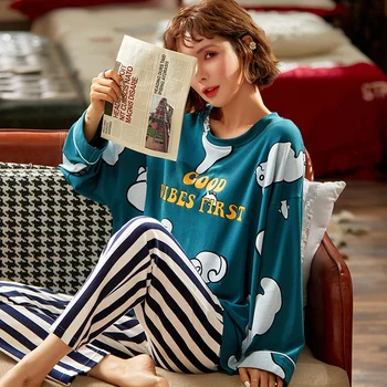 XIZOU Women Cute Print Pajamas Set Cotton Long Sleeve Sleepwear O-Neck Autumn Winter Nightwear Casual Homewear M-2XL 
XIZOU Women Cute Print Pajamas Set Cotton Long Sleeve Sleepwear O-Neck Autumn Winter Nightwear Casual Homewear M-2XL