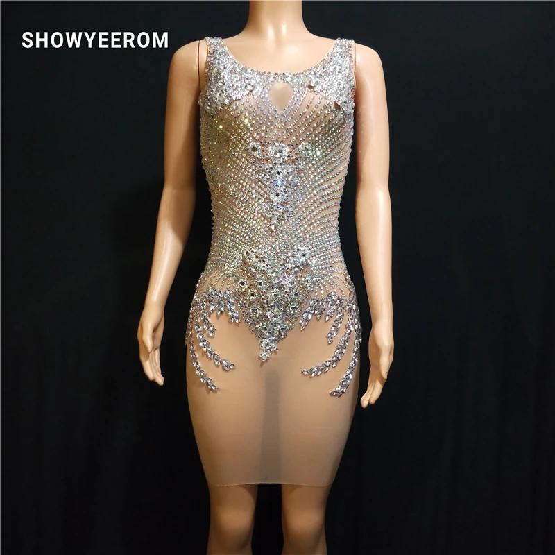 Women's Birthday Celebrate Dress Bright Silver Rhinestones Mesh Dress Bar Singer Show See Through Outfit Prom Dress
Women's Birthday Celebrate Dress Bright Silver Rhinestones Mesh Dress Bar Singer Show See Through Outfit Prom Dress