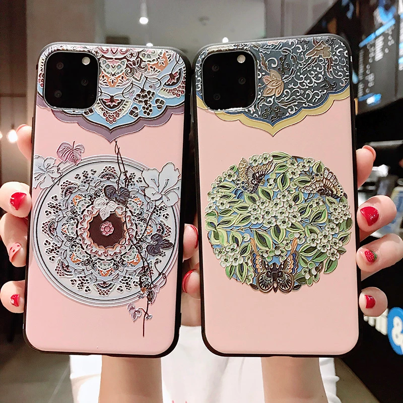 

Stylish TPU Case for iPhone 11Pro 11 Pro Max XR X XS Silicone Phone Case for iPhone 8 7 6 6S Plus Flower Relief Soft Back Cover