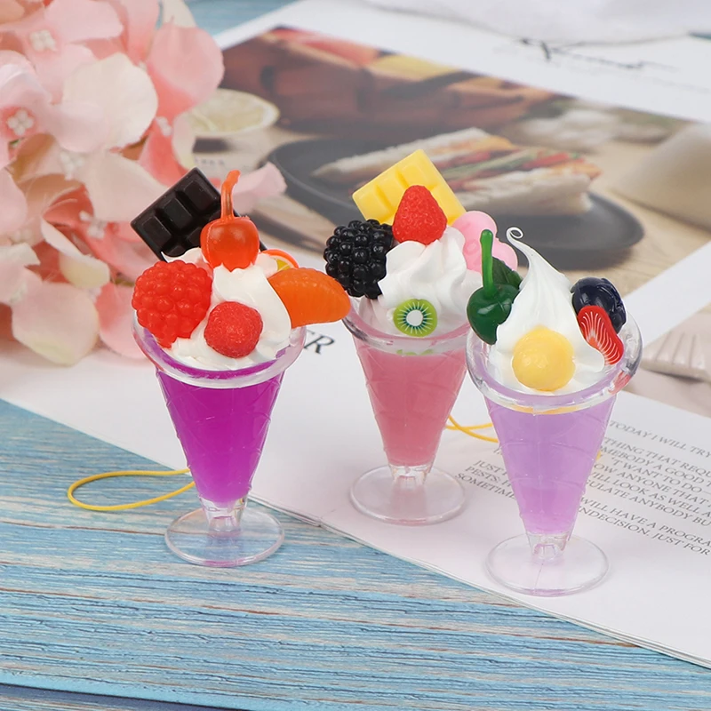 Set of 2 Ice Cream Sundae in Glass Dollhouse Miniature Food Supply Deco-ICEE 