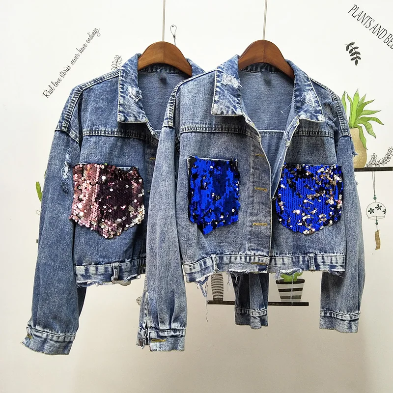 2020 Spring Autumn New Fashion Sequins Broken Holes Denim Coats Female Korean Loose Short Jackets Student Girls Jackets Feminino
2020 Spring Autumn New Fashion Sequins Broken Holes Denim Coats Female Korean Loose Short Jackets Student Girls Jackets Feminino