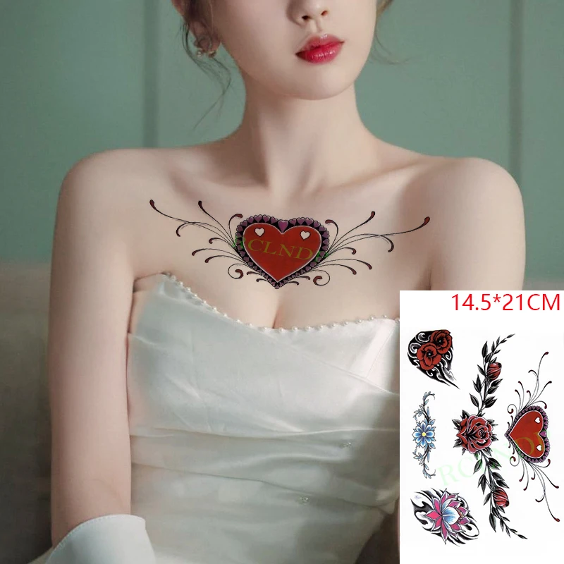 Фото Водостойкая Временная тату-наклейка красная роза цветок любовь сердце стиль