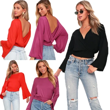 Fashion Women Shirt 2019 Autumn Bell Sleeve Deep V Neck Tops Solid Sexy Backless Casual Loose Blouse chemise femme
Fashion Women Shirt 2019 Autumn Bell Sleeve Deep V Neck Tops Solid Sexy Backless Casual Loose Blouse chemise femme
