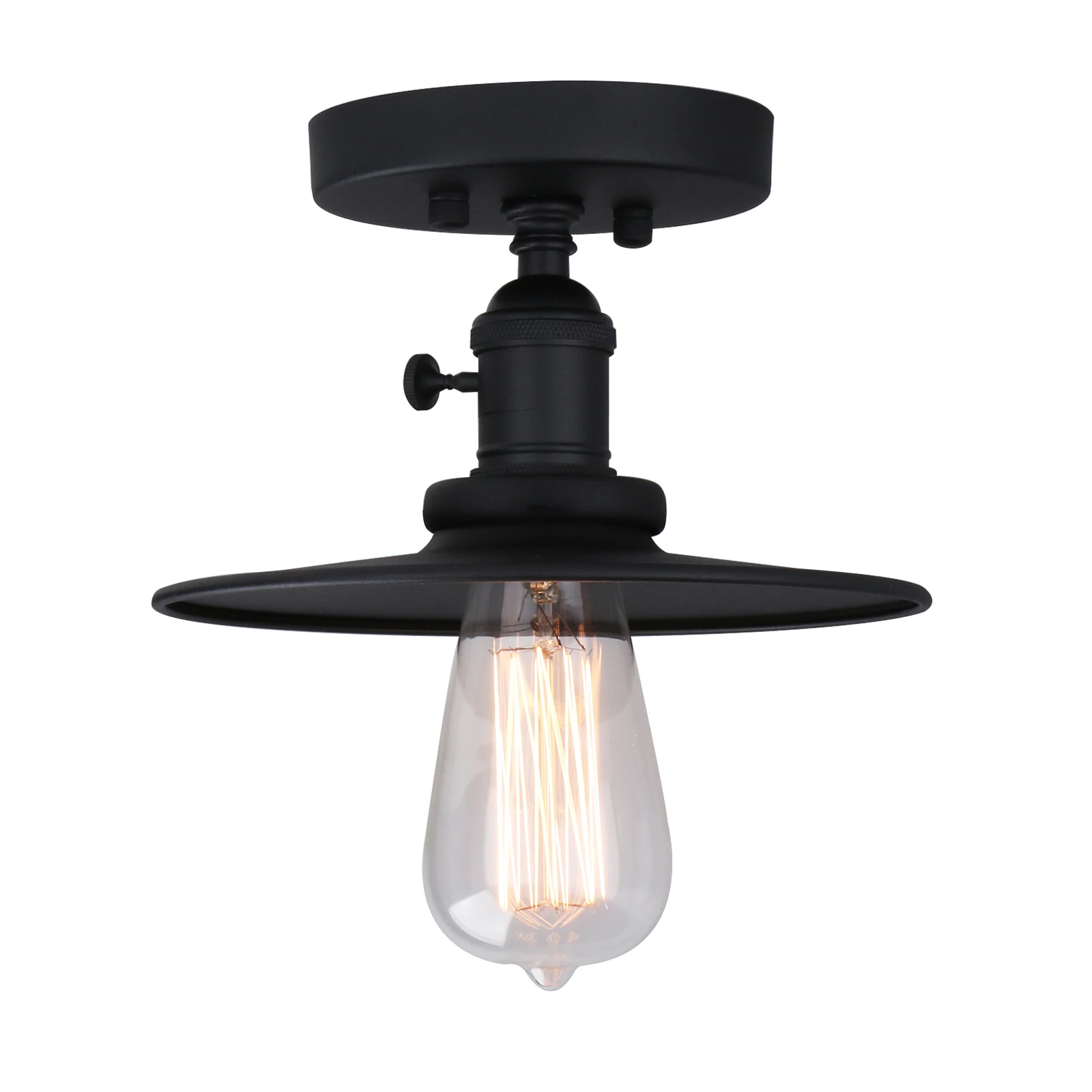 

Permo Semi Flush Mount Ceiling Light Matte Black Finished Pendant Light with 7.87 Inches Flat Metal and ON/Off Button