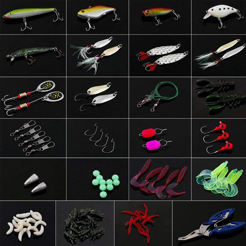 101 pcs Plastic Fishing Lure Set Multi function Crank Baits Lures Set Artificial Worm Silicone Fish Baits Soft Fishing Lure Lead 101 pcs Plastic Fishing Lure Set Multi function Crank Baits Lures Set Artificial Worm Silicone Fish Baits Soft Fishing Lure Lead