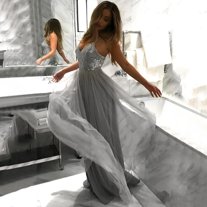 Grey Evening Dresses 2020 Lace Party Dress For Women A Line Formal Long Prom Dresses Graduation Party Girl Gowns
Grey Evening Dresses 2020 Lace Party Dress For Women A Line Formal Long Prom Dresses Graduation Party Girl Gowns
