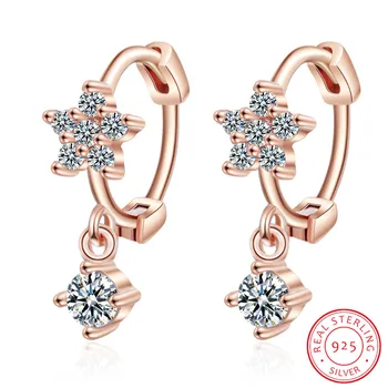 

Rose Gold Star With Clear CZ Five petal flower Huggies Hoop Earring Anti-Allergic Jewelry For Woman Children Girl Baby Kid