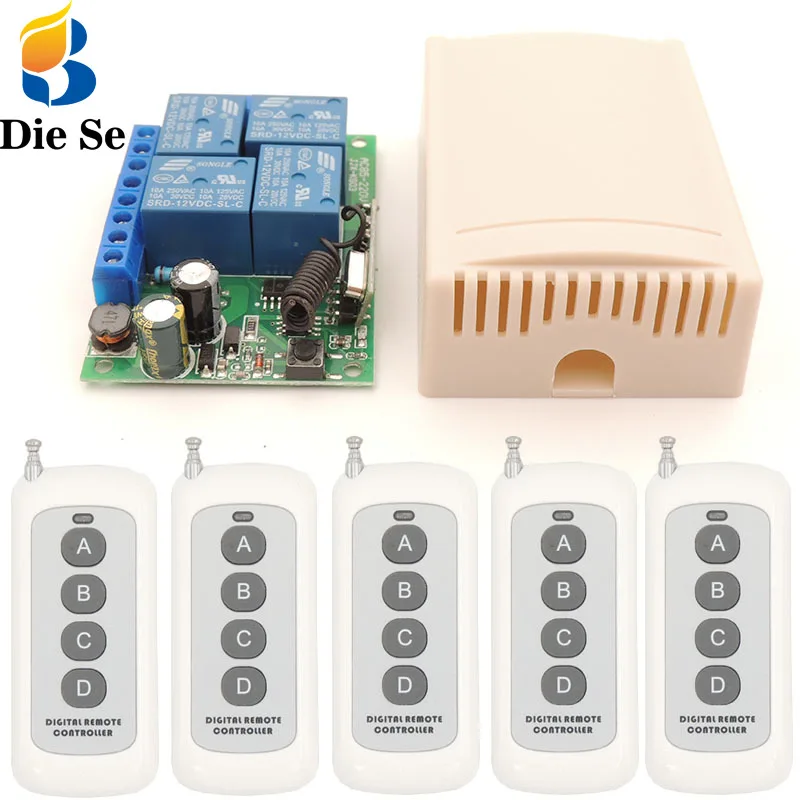 433MHz rf Remote Control AC 220V 10A 4CH Relay Receiver Large Range for universal garage/Curtain/Light/door/Signal transmission
433MHz rf Remote Control AC 220V 10A 4CH Relay Receiver Large Range for universal garage/Curtain/Light/door/Signal transmission
